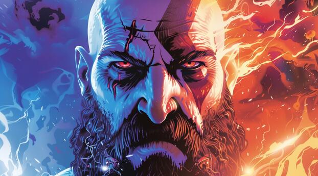 Kratos Colorful head HD God of War Wallpaper 720x1480 Resolution