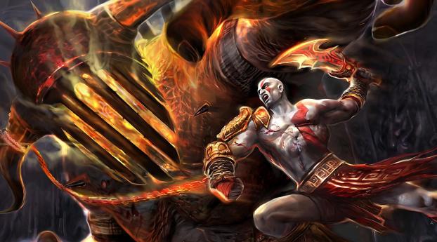 kratos, god of war 3, blade of shaos Wallpaper 1366x768 Resolution
