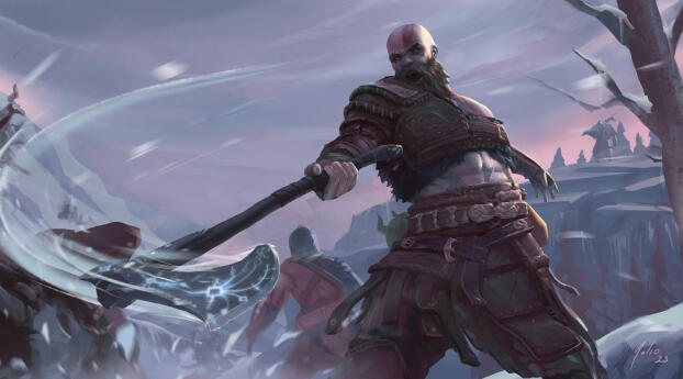 Kratos God of War Ragnarök 2023 Wallpaper 1125x243 Resolution