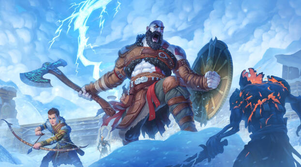 Kratos God of War Ragnarok Cartoon Art Wallpaper 7680x5120 Resolution
