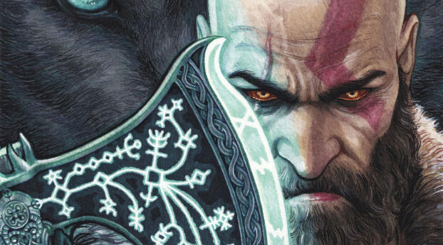 Kratos Poster of God of War Ragnarök Art Wallpaper 2200x2480 Resolution