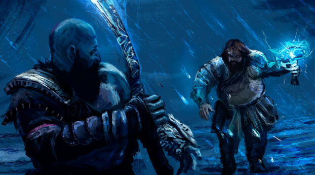Kratos vs Thor God's Battle Art Wallpaper 1920x1080 Resolution