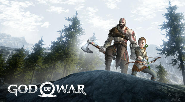 Kratos x Atreus Cartoon God Of War Art Wallpaper 360x325 Resolution