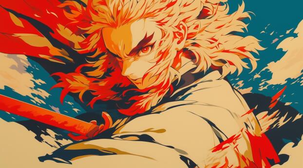 Kyojuro Rengoku Spirit HD Manga Art Wallpaper 2460x2400 Resolution