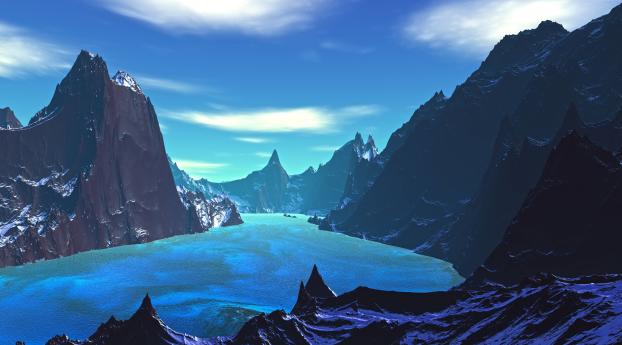 Lake Blue Landscape Artistic Wallpaper 1080x2246 Resolution