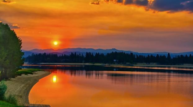 Lake Cascade HD Sunset Wallpaper 640x480 Resolution