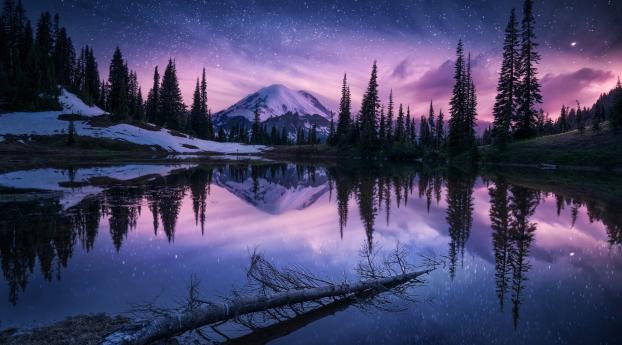  Lake Nature Night Reflection Wallpaper 2560x1024 Resolution