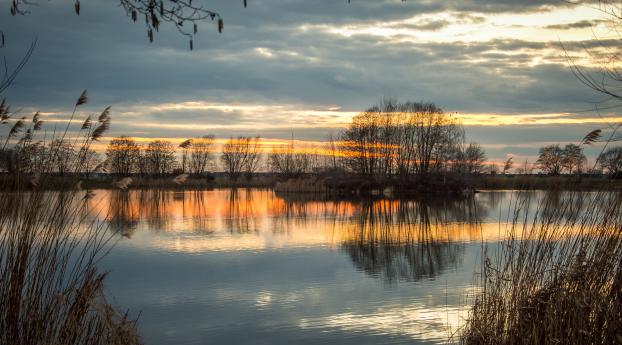 lake, sunset, grass Wallpaper 2560x1700 Resolution
