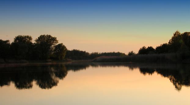 lake, trees, sunset Wallpaper 2560x1024 Resolution