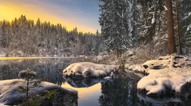 lake, winter, snow Wallpaper 1600x900 Resolution