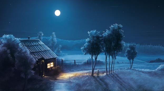 Landscape Night Moon Stars Wallpaper 2560x1024 Resolution