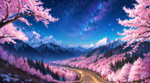 Landscape Starry Blossoms Wallpaper