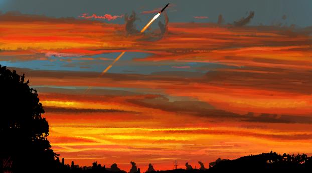 Launched Missile In Sky Art Wallpaper 320x240 Resolution