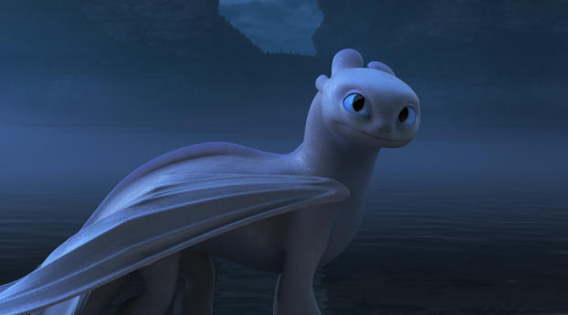 Light Fury in How To Train Your Dragon The Hidden World Wallpaper 7560x1800 Resolution