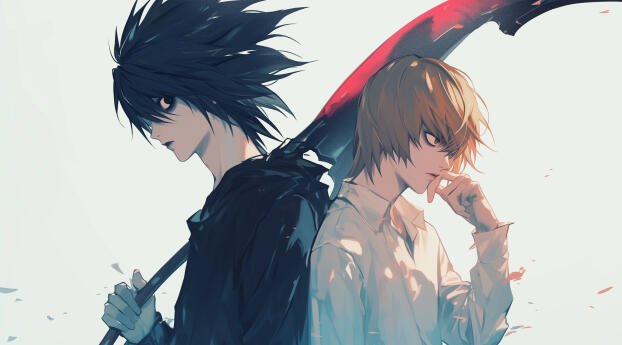 Light Yagami and L Face-Off Wallpaper 1024x576 Resolution