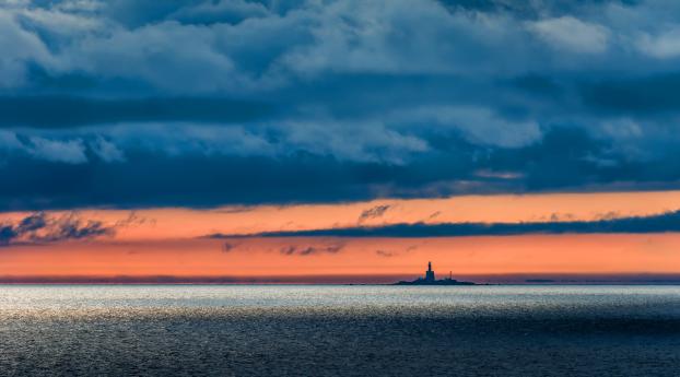 Lighthouse, Cloud Horizon Ocean And Sky Wallpaper 1366x768 Resolution