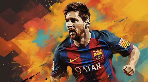 Lio Messi in Barcelona Paint Art Wallpaper