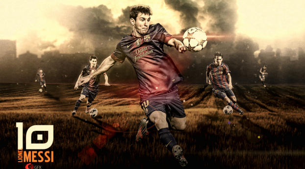 Lionel Messi Digital Art Wallpaper 1600x256 Resolution