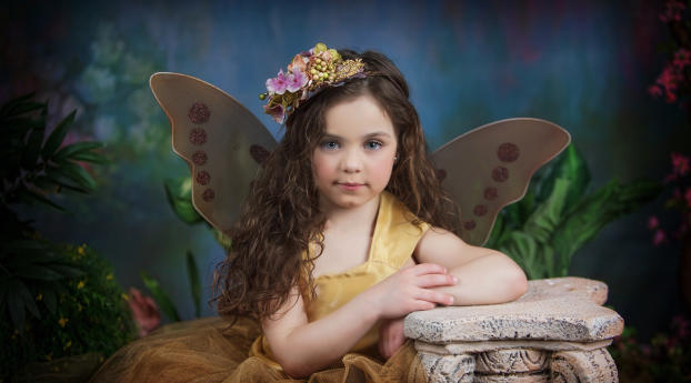 Little Girl Butterfly Photoshoot Portrait Wallpaper