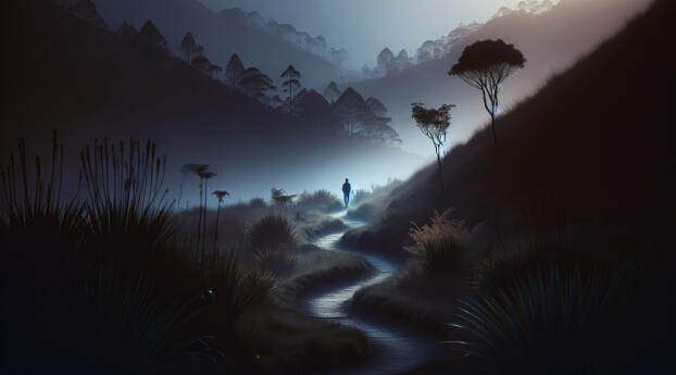 Lonely Little Misty Forest Trail Adventure Wallpaper 1302x1000 Resolution