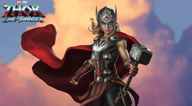 Love and Thunder HD Lady Thor Wallpaper 3400x450 Resolution