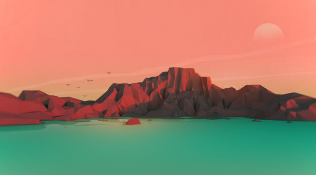 Low Poly Sunset Wallpaper 320x480 Resolution