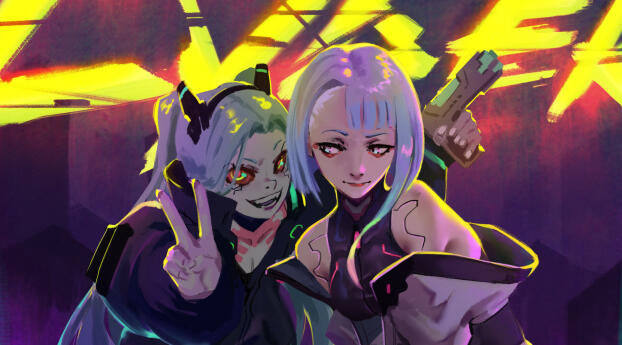 Lucy and Rebecca Art Cyberpunk Edgerunners Wallpaper 1080x2400 Resolution