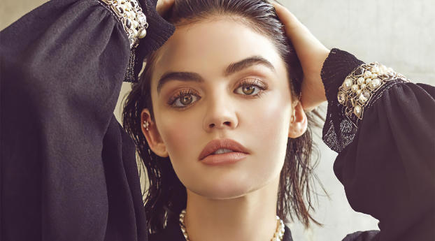Lucy Hale Close-Up Face Wallpaper 2160x384 Resolution