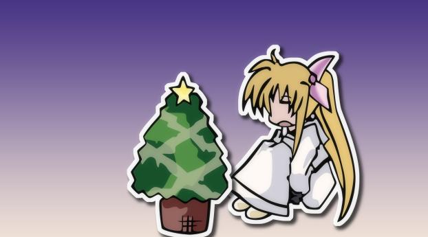 magical girl lyrical nanoha, toon, christmas tree Wallpaper 640x960 Resolution