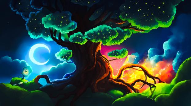 Magical Tree Art Wallpaper 1024x600 Resolution