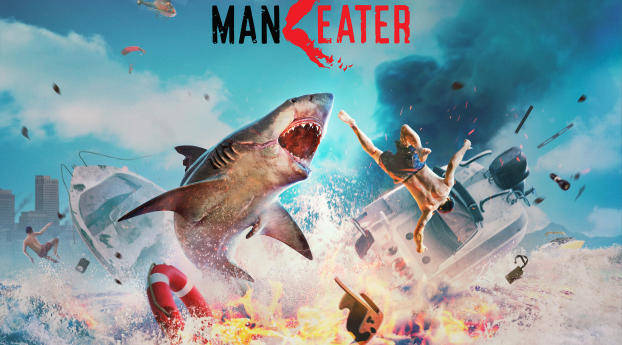Man Eater Game Wallpaper 7680x1440 Resolution