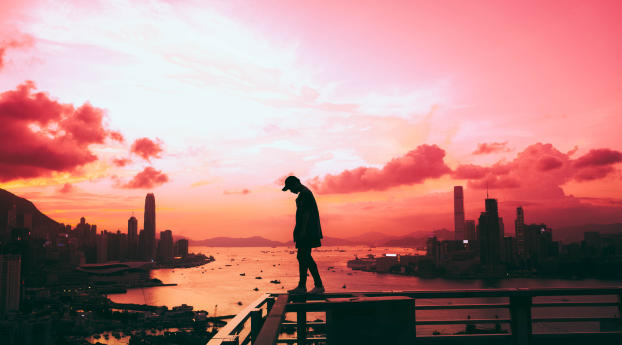 man, sunset, sky Wallpaper 1280x800 Resolution