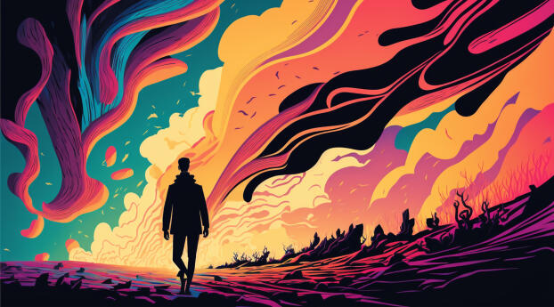 Man Walking in Colors Wallpaper 320x290 Resolution