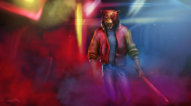 Man With Neon Tiger Synthwave Wallpaper 1080x2520 Resolution