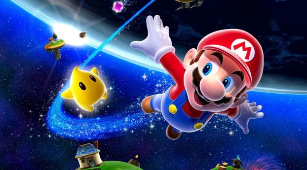 mario, space, characters Wallpaper 1336x768 Resolution