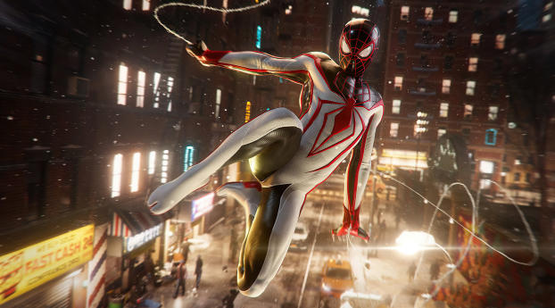 Marvels Spiderman Miles Morales White Suit Wallpaper 1024x600 Resolution