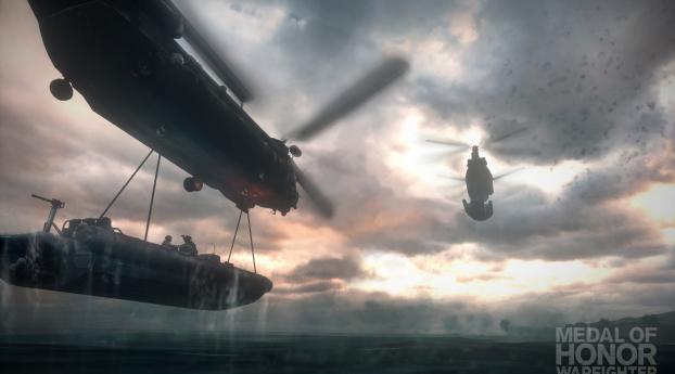 medal of honor warfighter, helicopter, boat Wallpaper 1400x1050 Resolution