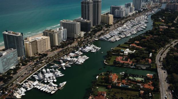 miami, yachts, houses Wallpaper 1360x768 Resolution