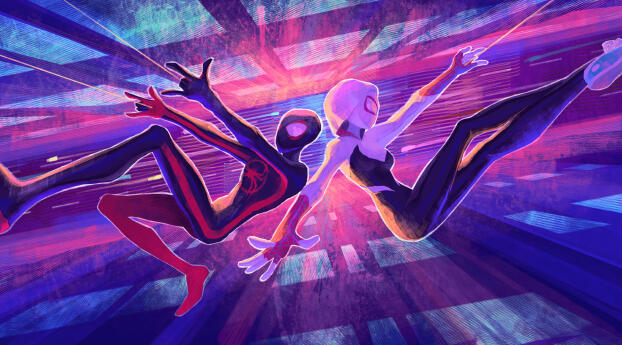 Miles Morales & Gwen Stacy The Spider-Verse Wallpaper 1080x2232 Resolution