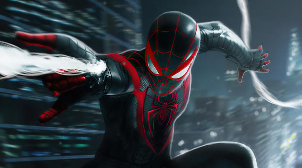 Miles Morales Spider-Man Black Suit Wallpaper 1440x1440 Resolution