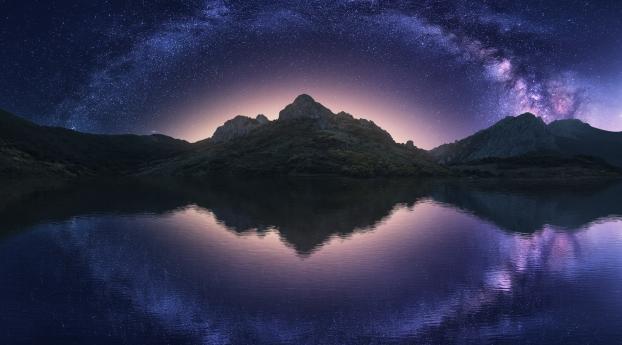 Milky Way and Mountain Reflection Wallpaper 1080x2160 Resolution