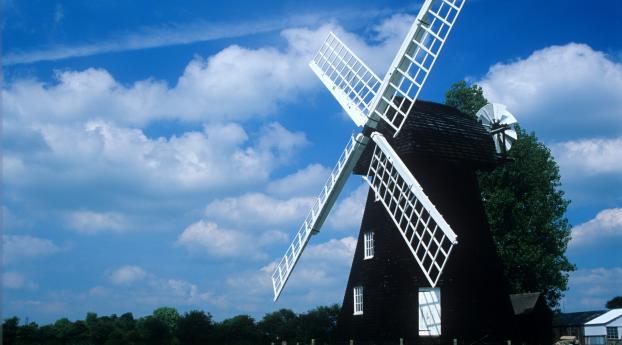 mill, field, summer Wallpaper 640x960 Resolution