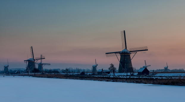 mill, snow, sky Wallpaper 1242x2688 Resolution