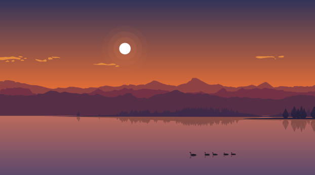  Minimal Lake Sunset Wallpaper 3840x1080 Resolution