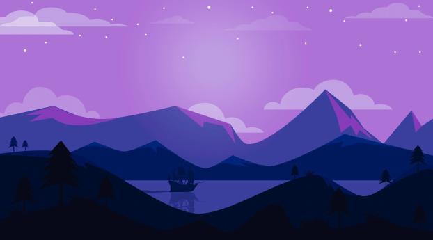 Minimal Ship Artwork Purple Background Wallpaper 320x568 Resolution