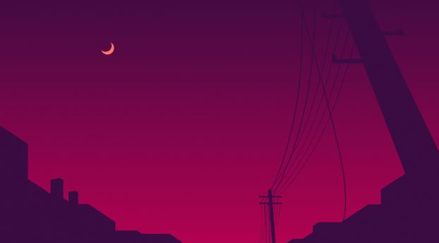 Minimalism Moon And Power Line Wallpaper