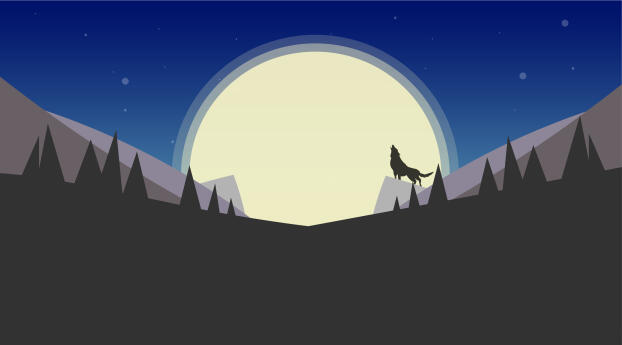 Minimalistic moon view from mountains with dark blue background Wallpaper