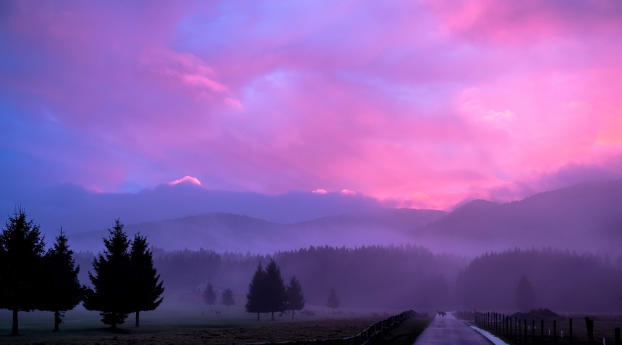 Misty Pink Sunset Wallpaper 2560x1080 Resolution