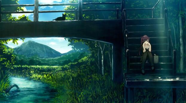 monogatari, girl, landscape Wallpaper 1080x2160 Resolution