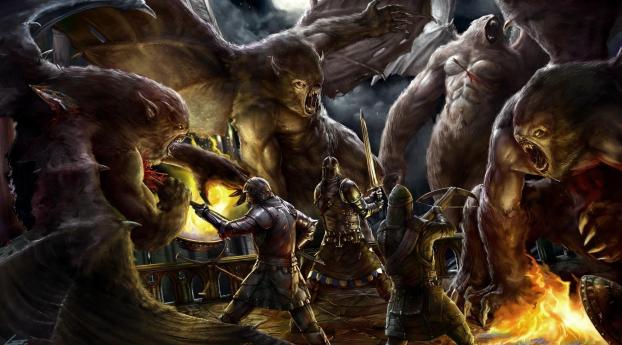 monsters, people, battle Wallpaper 1080x2400 Resolution